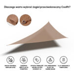 Żagiel przeciwsłoneczny – trójkąt 90° 4 x 4 x 5,7 m kolor Piaskowy - obrazek 3