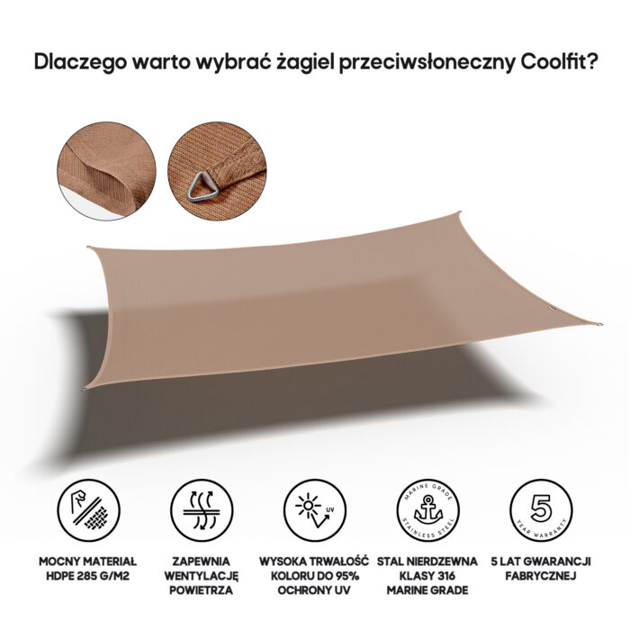 Żagiel – prostokąt 3 x 4 m kolor Piaskowy - obrazek 3