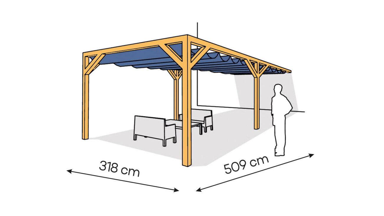 Pergola PS1 drewno lakierowane 318 x 509 cm sosna