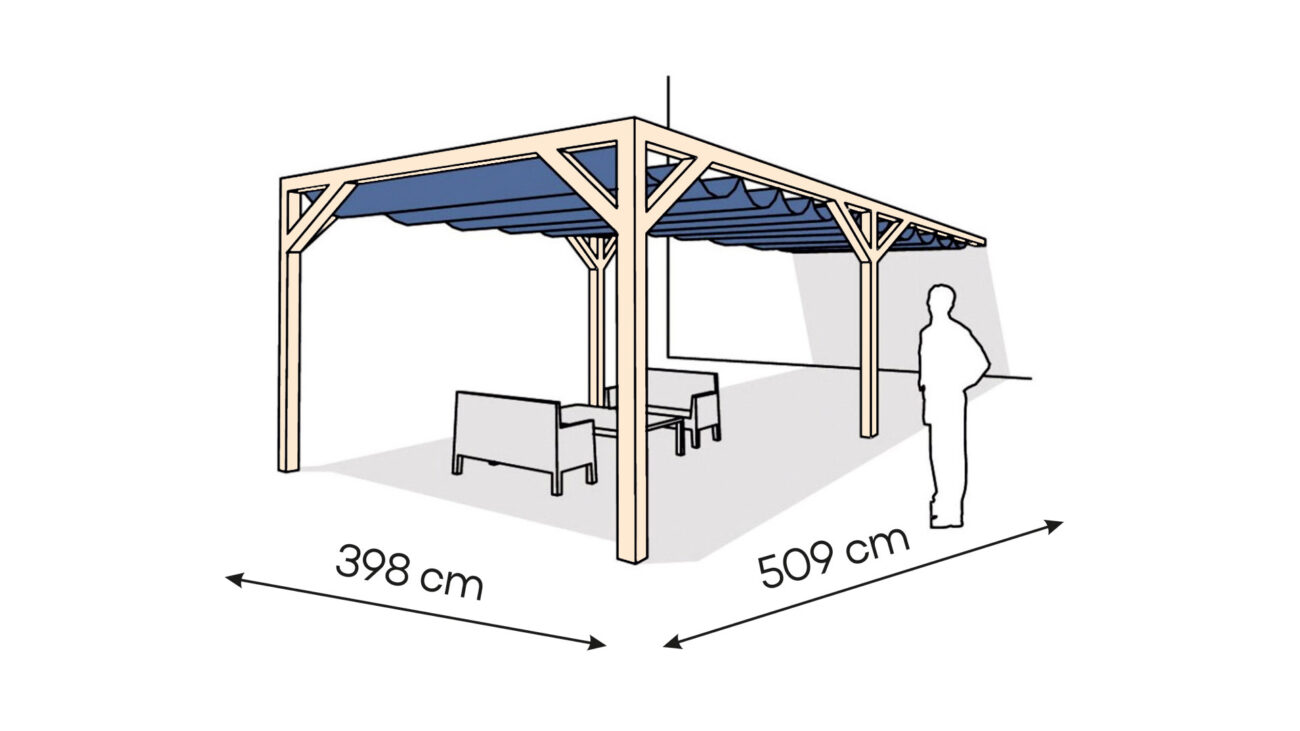 Pergola  PS1 drewno surowe 398 x 509 cm  surowe