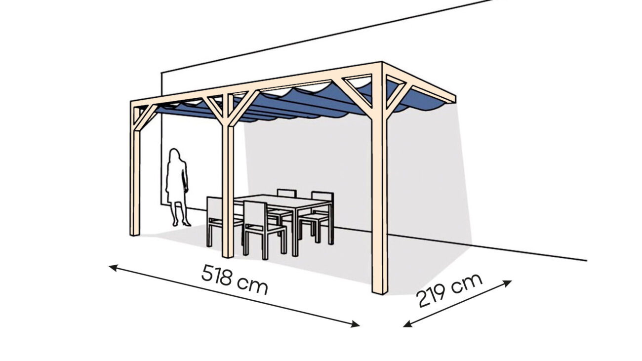 Pergola  PS2 drewno surowe 219 x 518 cm