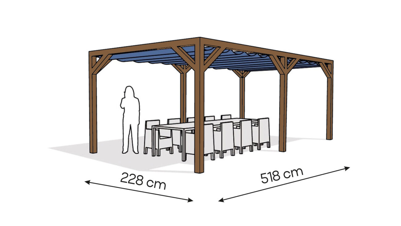 Pergola PW drewno lakierowane 228 x 518 cm ciemny orzech