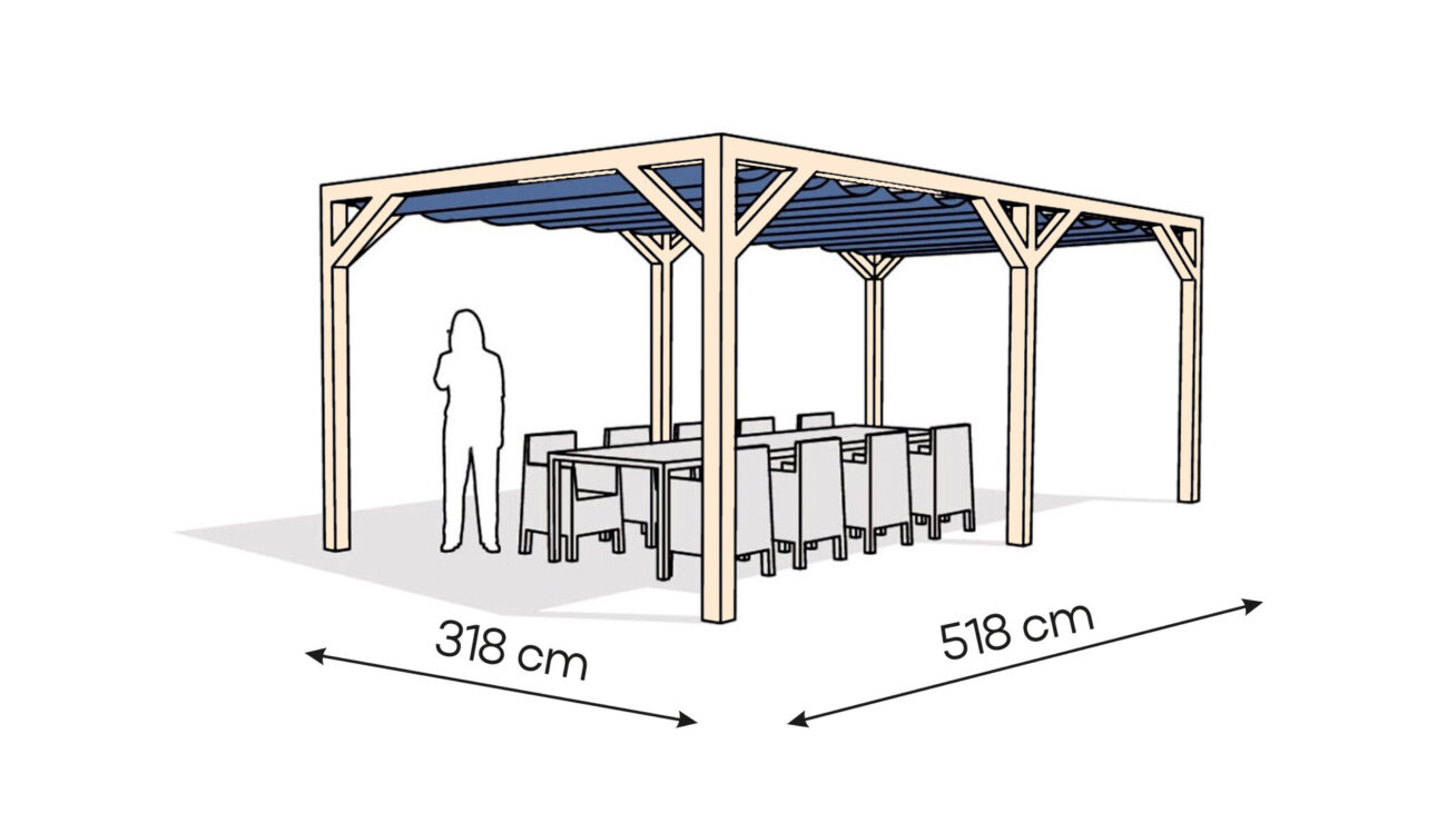 Pergola PW drewno surowe 318 x 518 cm