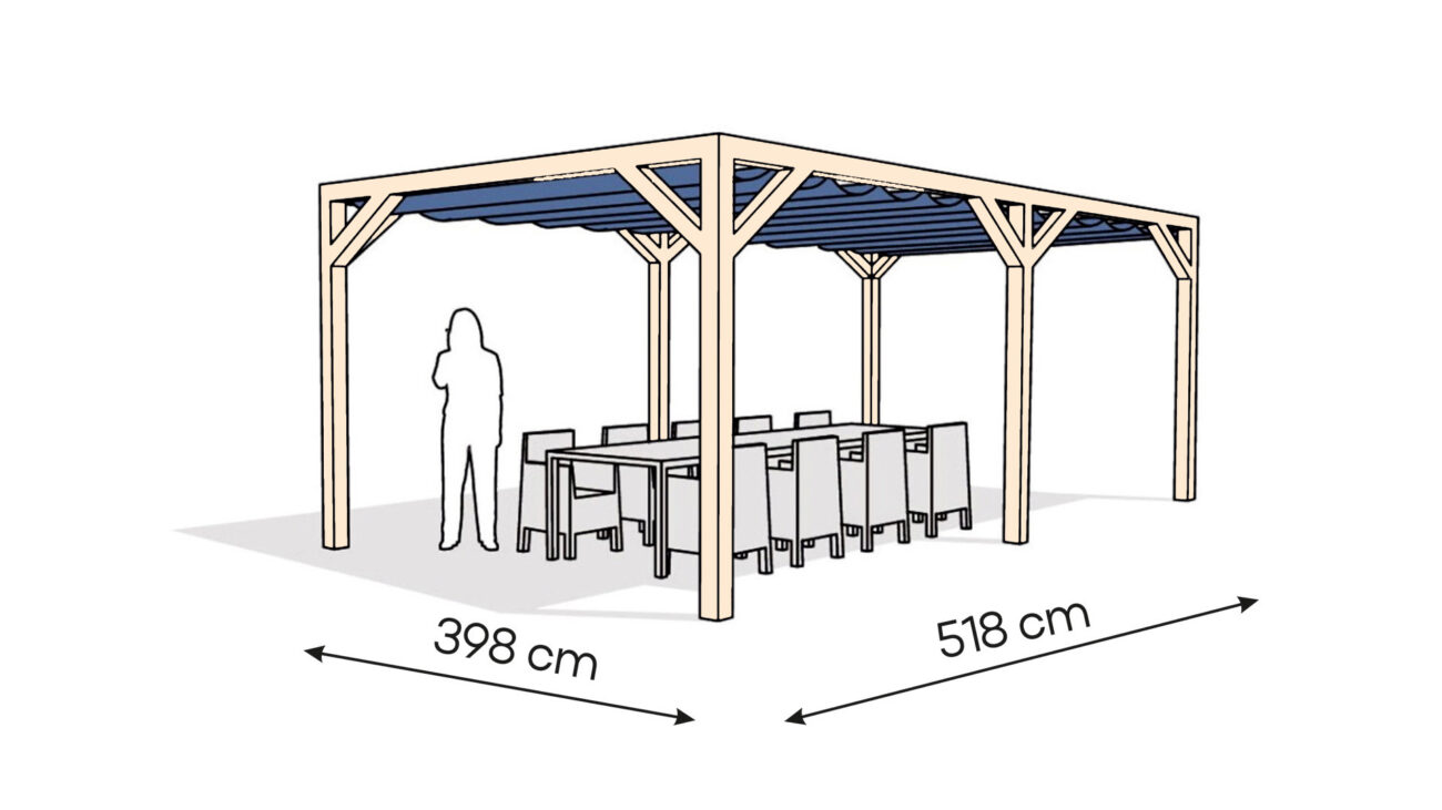 Pergola PW drewno surowe 398 x 518 cm