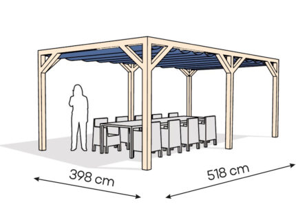 Pergola  PW drewno surowe 398 x 518 cm