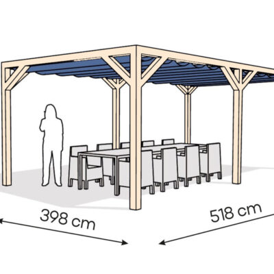 Pergola  PW drewno surowe 398 x 518 cm