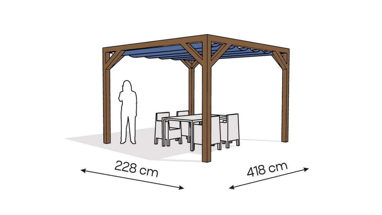 Pergola PW drewno lakierowane 228 x 418 cm ciemny orzech