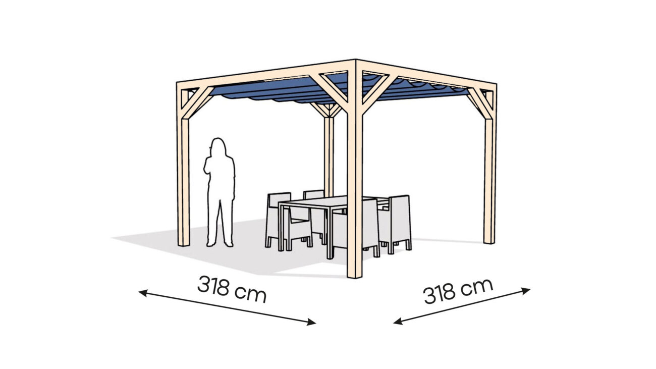 Pergola PW drewno surowe 318 x 318 cm