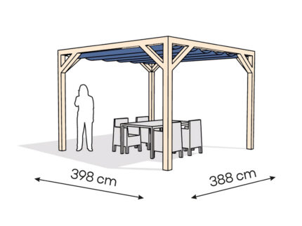 Pergola  PW drewno surowe 398 x 388 cm