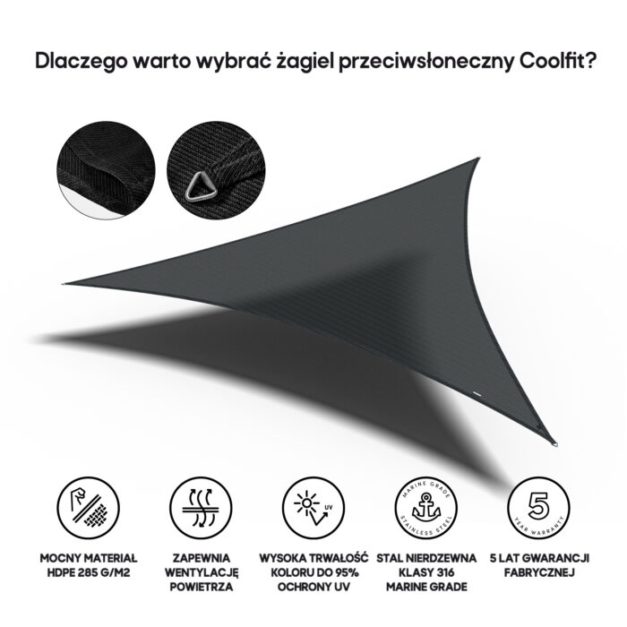 Żagiel – trójkąt 3,6 x 3,6 x 3,6 m kolor Czarny - obrazek 3