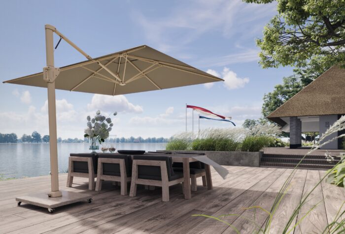 Parasol ogrodowy BEAUFORT PREMIUM – kolor stelażu: Sandstone – kolor: Champagne – 3,2 x 3,2 m - obrazek 7