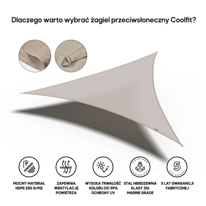 Żagiel – trójkąt 5 x 5 x 5 m kolor Szarobeżowy - obrazek 3