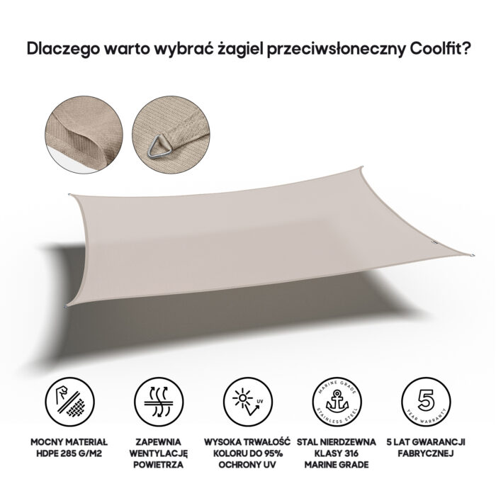 Żagiel – prostokąt 3 x 4 m kolor Szarobeżowy - obrazek 3
