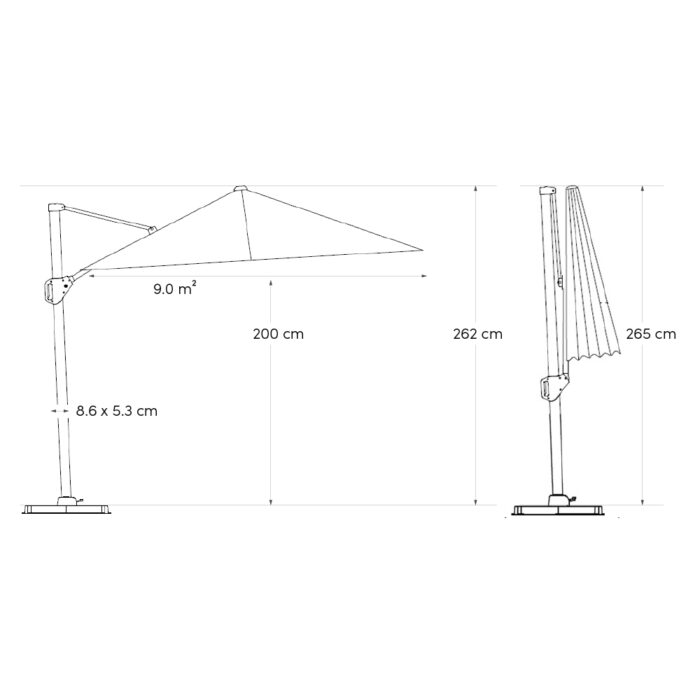 Parasol ogrodowy CHALLENGER T¹ PREMIUM - kolor stelażu: Matt Black - kolor: Jet Black - 3 x 3 m - obrazek 7
