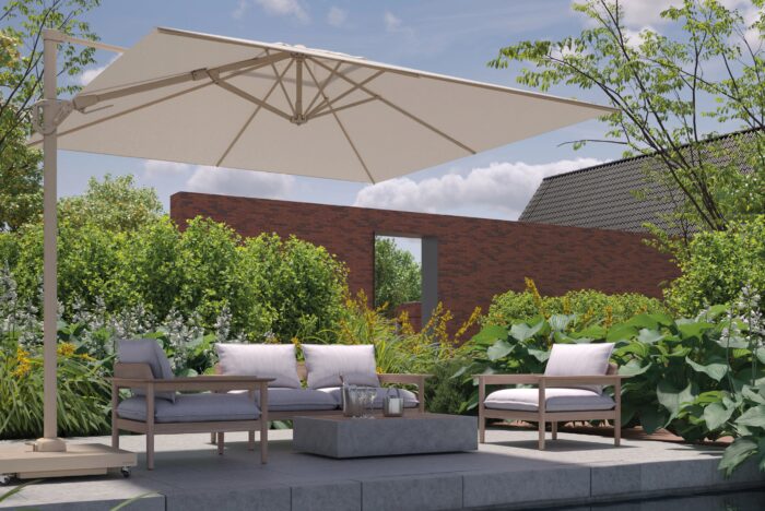 Parasol ogrodowy CHALLENGER T² PREMIUM - kolor stelażu: Sandstone - kolor: Champagne - 3 x 3 m - obrazek 10