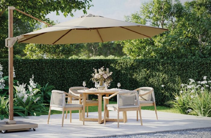 Parasol ogrodowy CHALLENGER T² PREMIUM - kolor stelażu: Teak - kolor: Champagne - 3,5 x 2,6 m - obrazek 10
