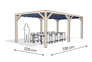 Pergola  PW drewno surowe 228 x 518 cm