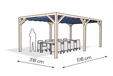 Pergola  PW drewno surowe 318 x 518 cm