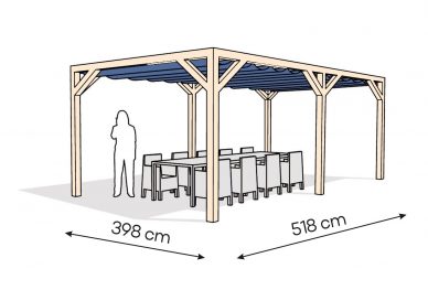 Pergola  PW drewno surowe 398 x 518 cm